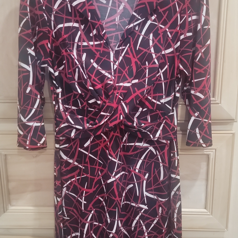 George Red and Black Abstract Long Sleeve Dress